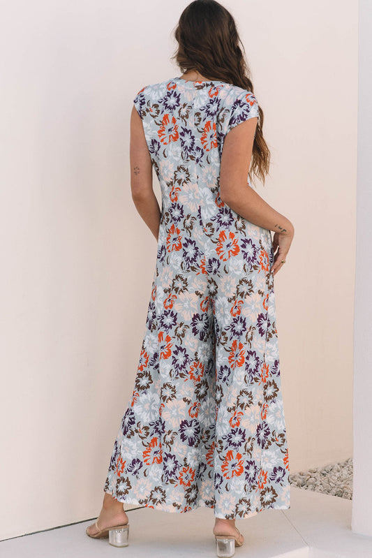 Kylee Floral Sleeveless Buttoned Wide Leg Jumpsuit-1