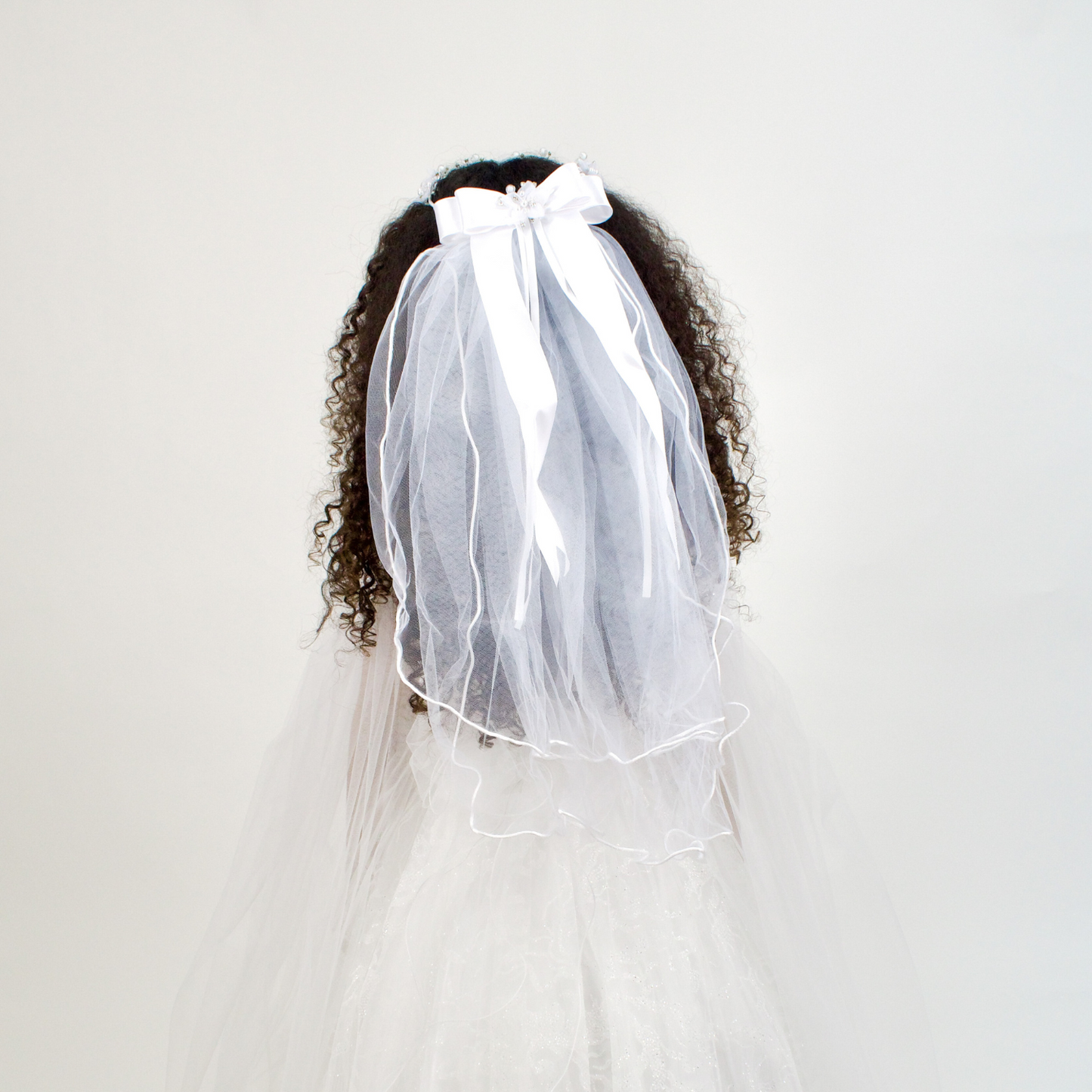 Flowers bow veil for girls dresses-4