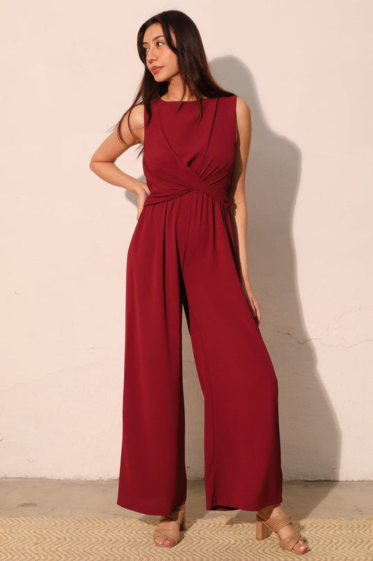 Textured Twist-Front Wide-Leg Jumpsuit