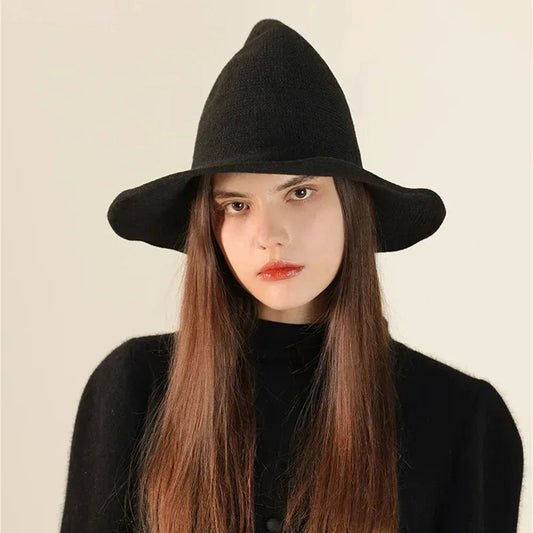 Vintage Halloween Witch Hat – Black Wool Blend Folding Costume-1