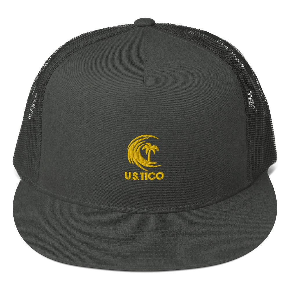 Dark grey trucker hat with yellow wave and palm tree logo and USTICO text.