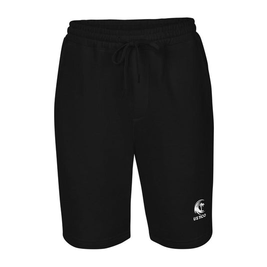 Black drawstring lounge shorts with a small white palm tree logo on the left leg.