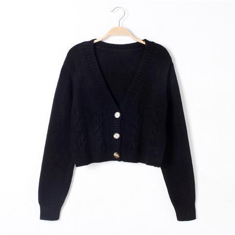 Short High Waist Single-breasted Knit Cardigan