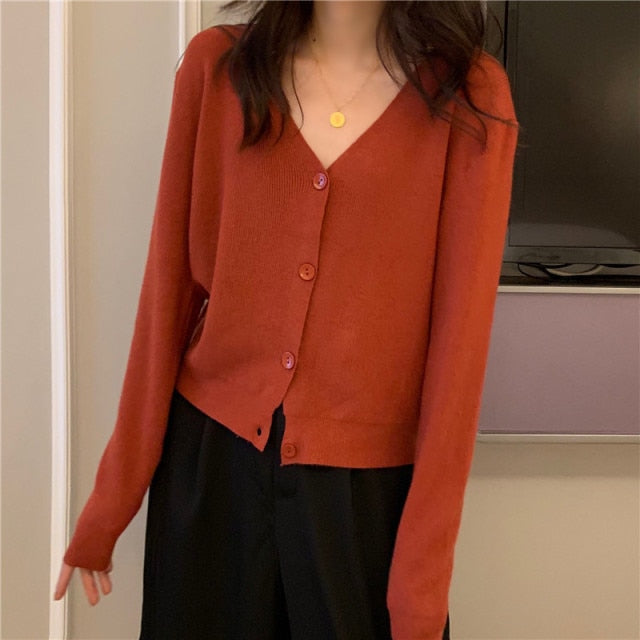 Knitted Wide V Neck Cardigan