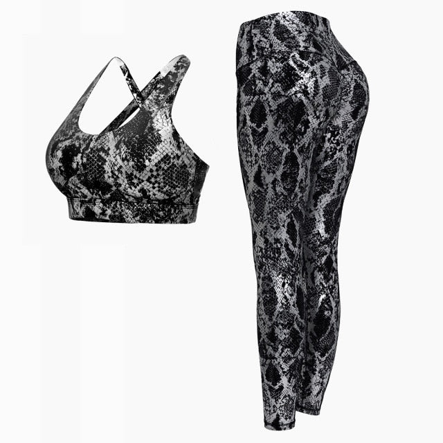 Metallic Snakeskin 2-Piece Set | High-Waist Leggings & Sports Bra | UStico