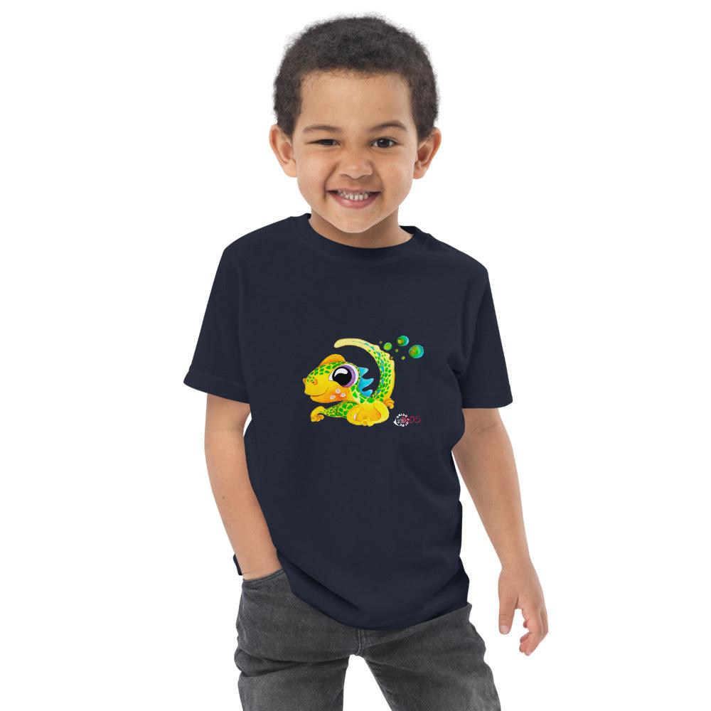 SC Kids Collection toddler T-shirt in navy cotton jersey, featuring a bright green and yellow iguana graphic