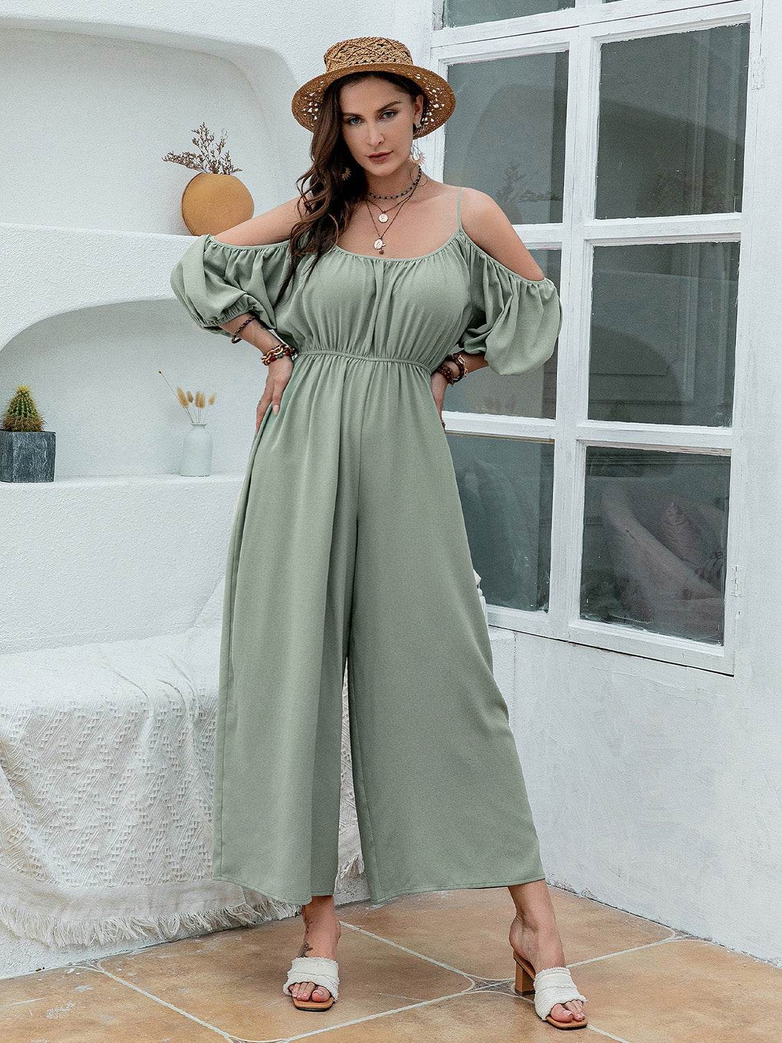 Sage Spaghetti-Strap Wide-Leg Jumpsuit
