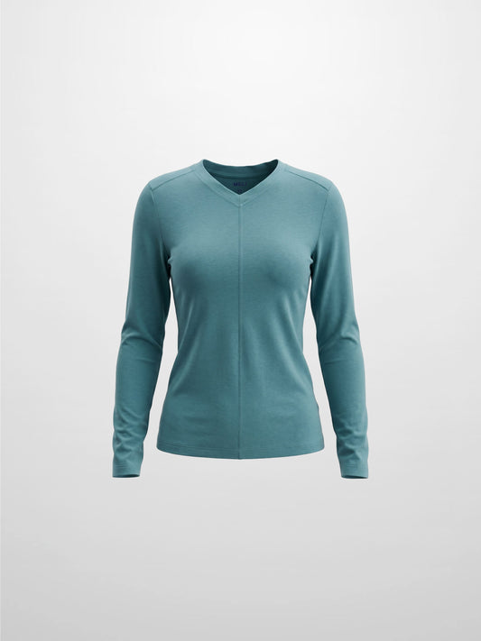 Teal Center Seam High V-Neck Tee | USTICO