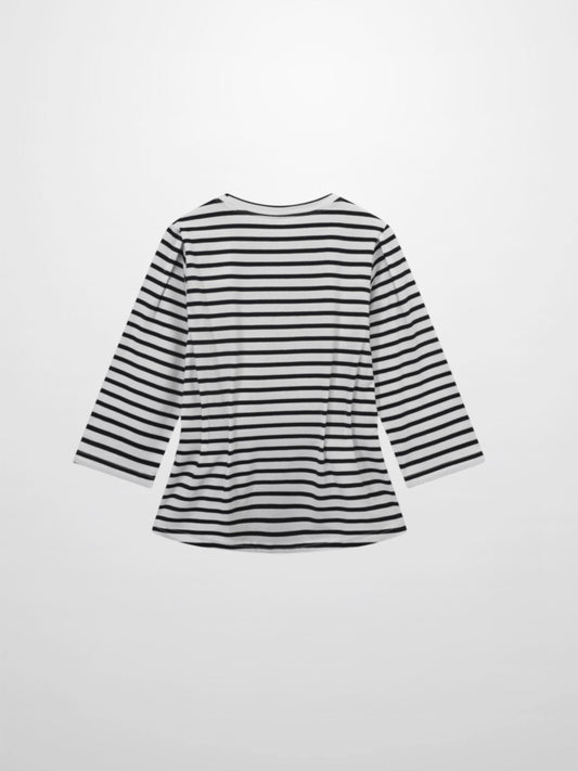 Black & White Striped Pleat Seam T-Shirt | USTICO