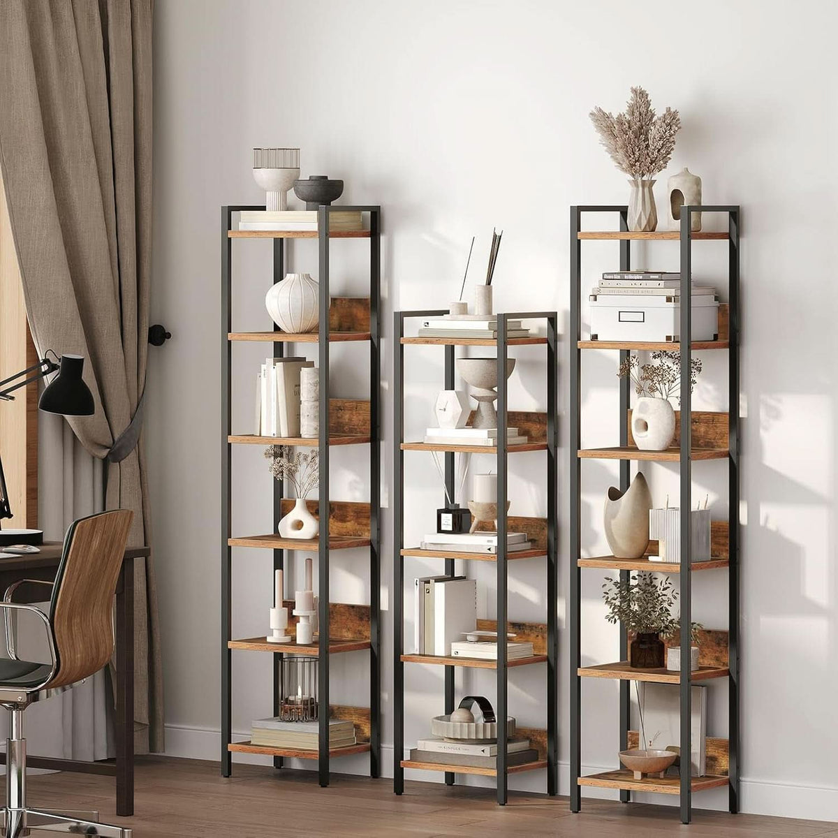 MAHANCRIS 5-Tier Bookshelf | Rustic Brown & Black