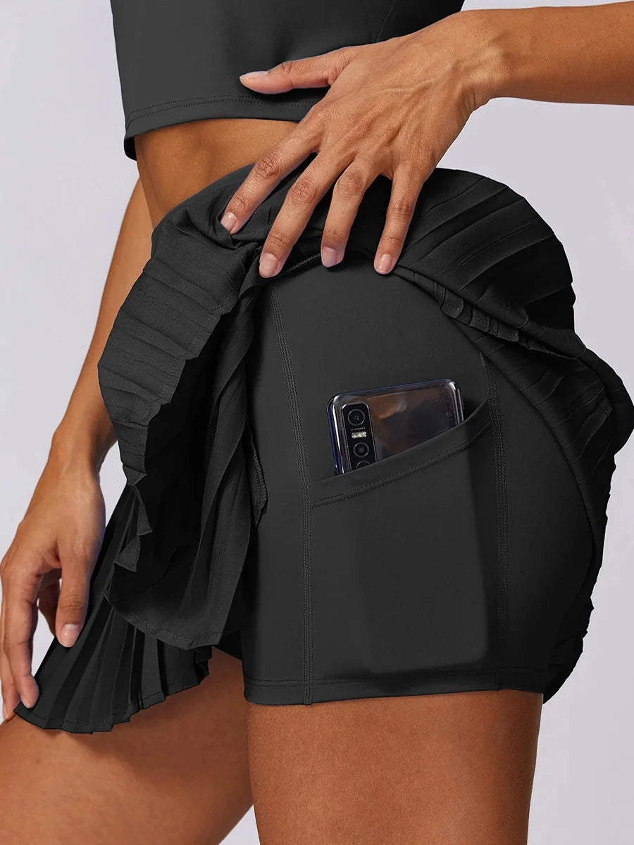 Asymmetrical Pleated Tennis Skirt-2