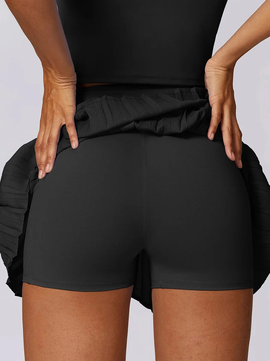 Asymmetrical Pleated Tennis Skirt-3