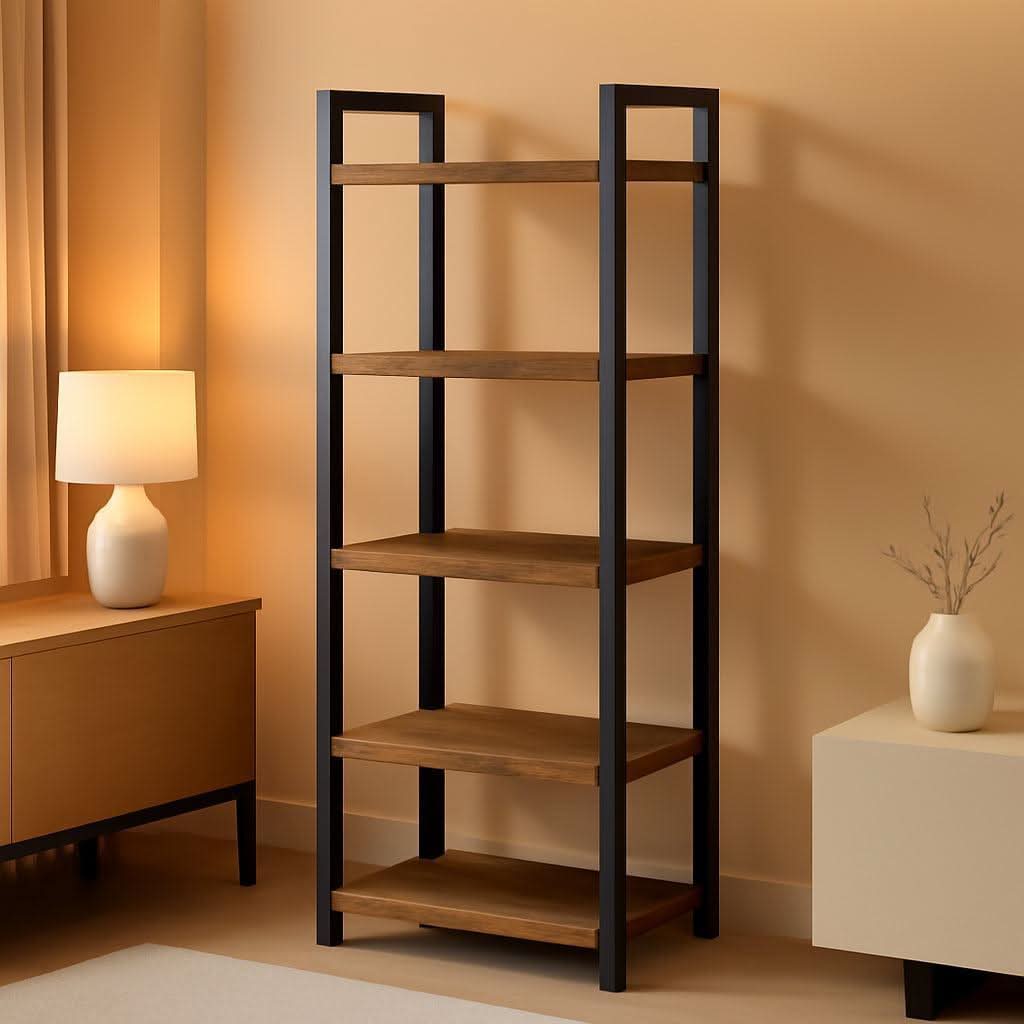 MAHANCRIS 5-Tier Bookshelf | Rustic Brown & Black