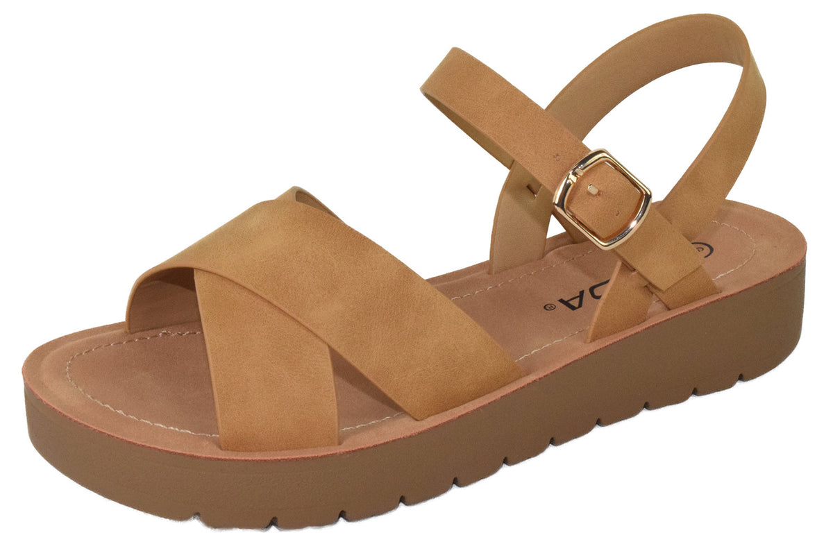 Chester-S Women's Natural Cross-Strap Flatform Sandals