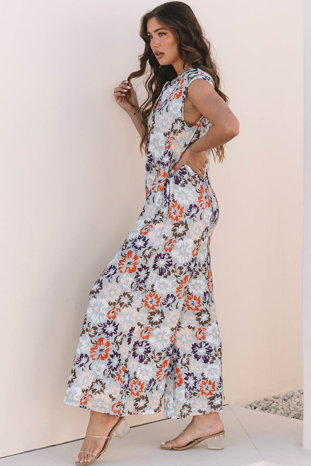 Kylee Floral Sleeveless Buttoned Wide Leg Jumpsuit-2