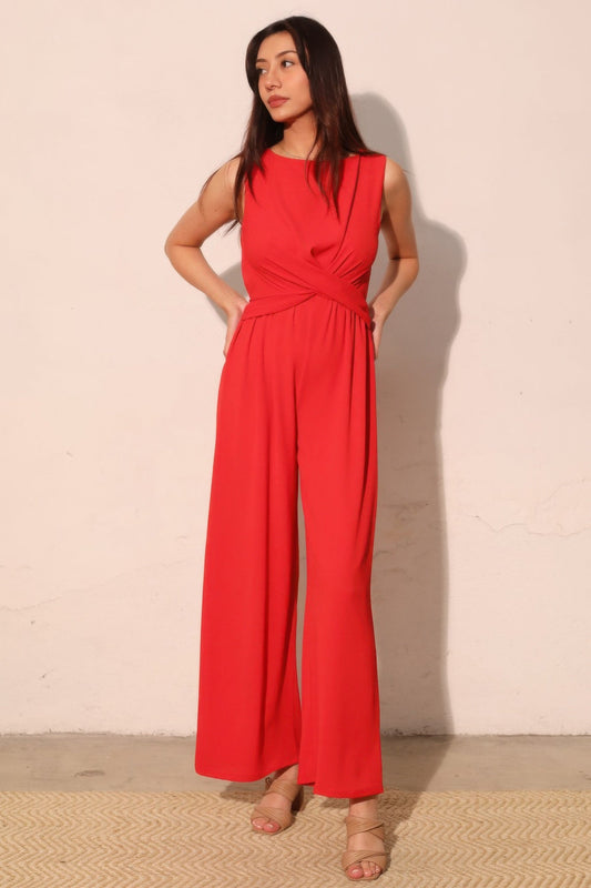 Textured Twist-Front Jumpsuit