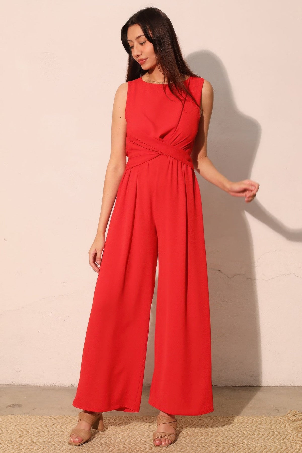 Textured Twist-Front Jumpsuit