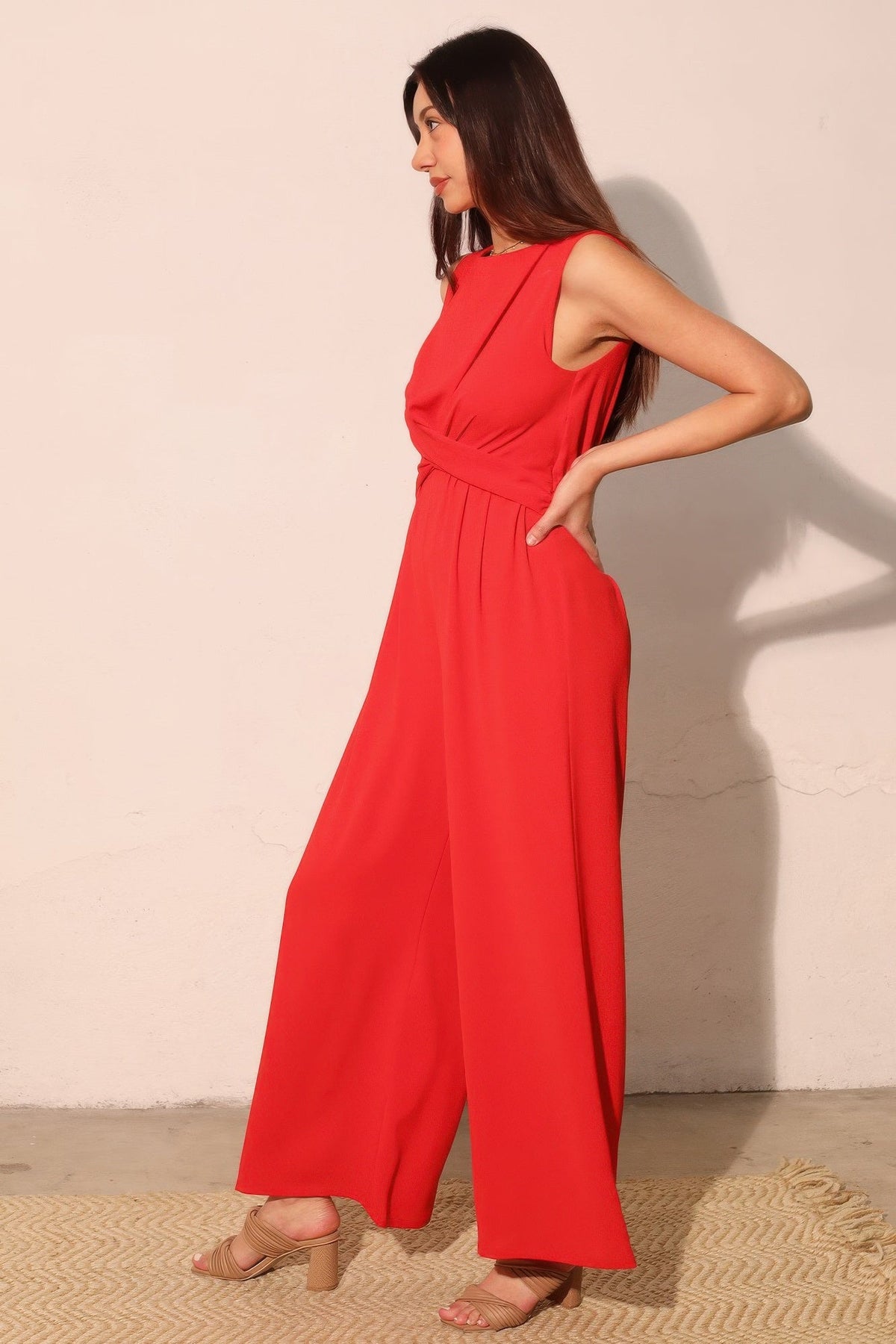 Textured Twist-Front Jumpsuit