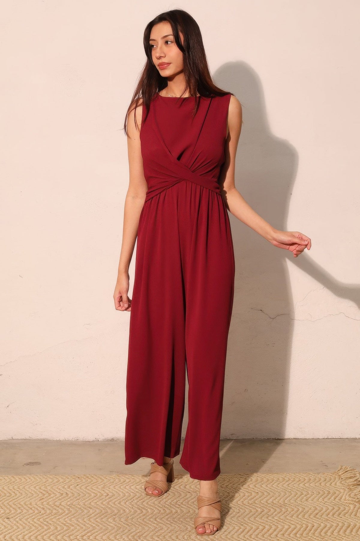 Textured Twist-Front Wide-Leg Jumpsuit