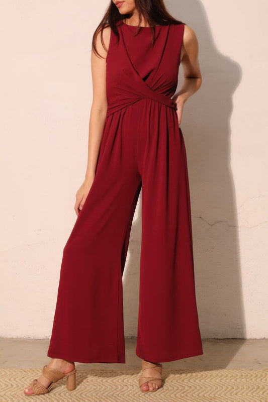 Textured Twist-Front Wide-Leg Jumpsuit