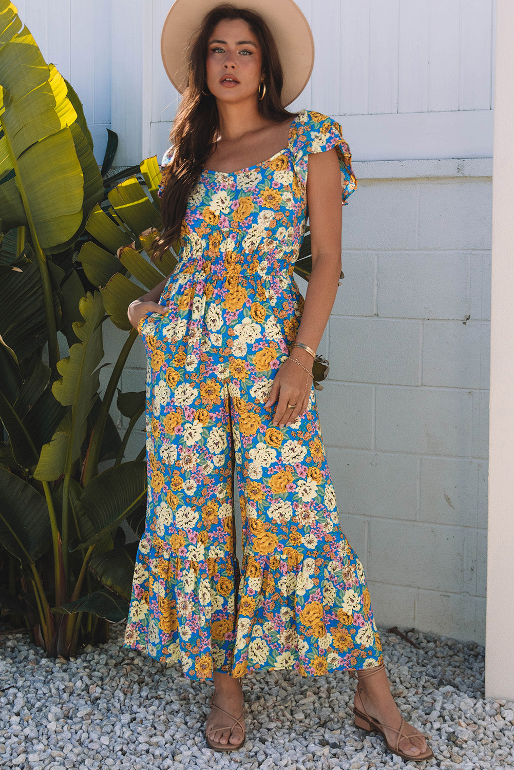 Amayah Allover Shirred Cut Out High Waist Jumpsuit-3