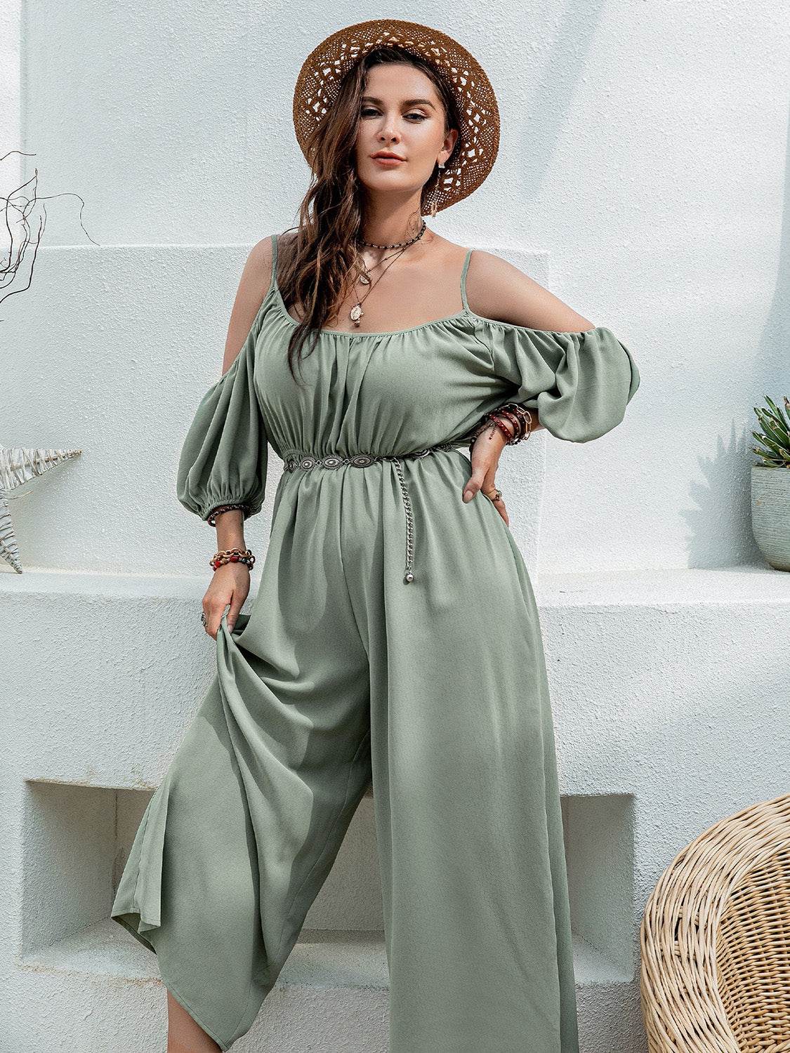 Sage Spaghetti-Strap Wide-Leg Jumpsuit