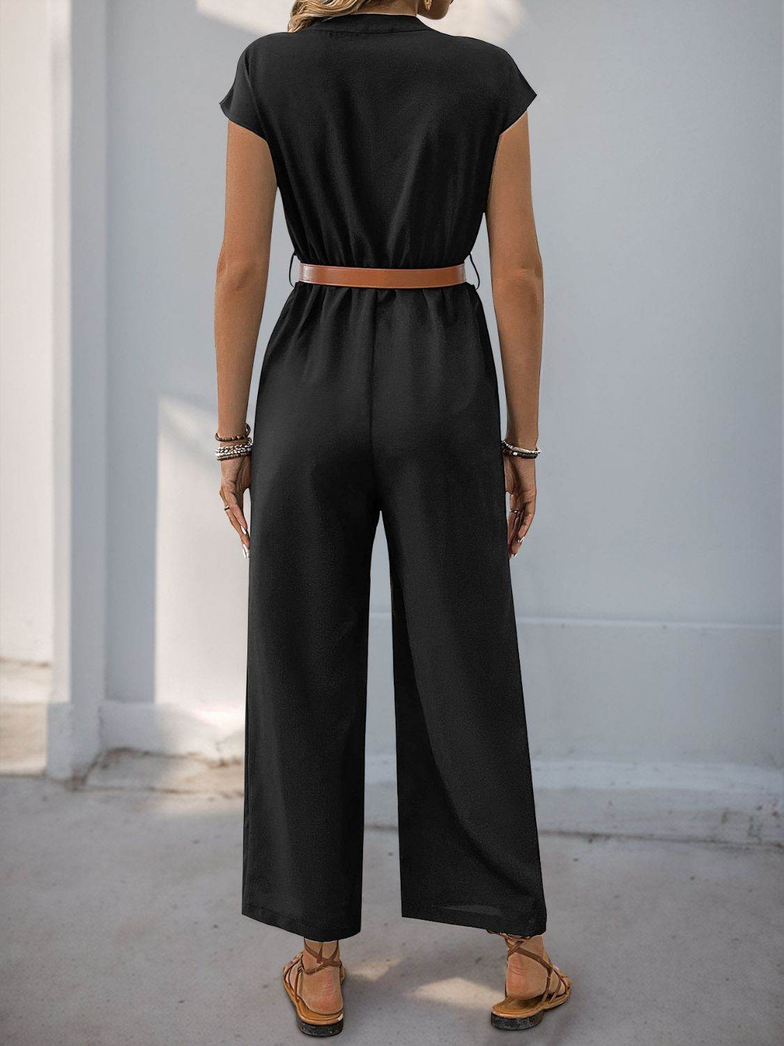 Perfee Notched Wide-Leg Jumpsuit