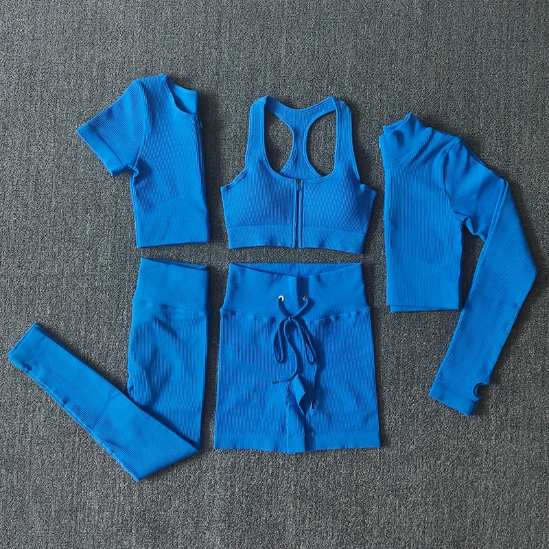 Seamless Women Yoga Set Workout Sportswear Gym Clothing Zipper Long Sleeve High Waist Leggings Fitness Bra Athletic Sports Suits-1