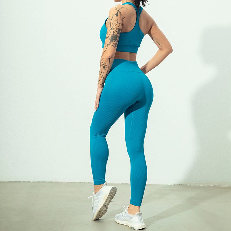 Seamless Women Yoga Set Workout Sportswear Gym Clothing Zipper Long Sleeve High Waist Leggings Fitness Bra Athletic Sports Suits-0