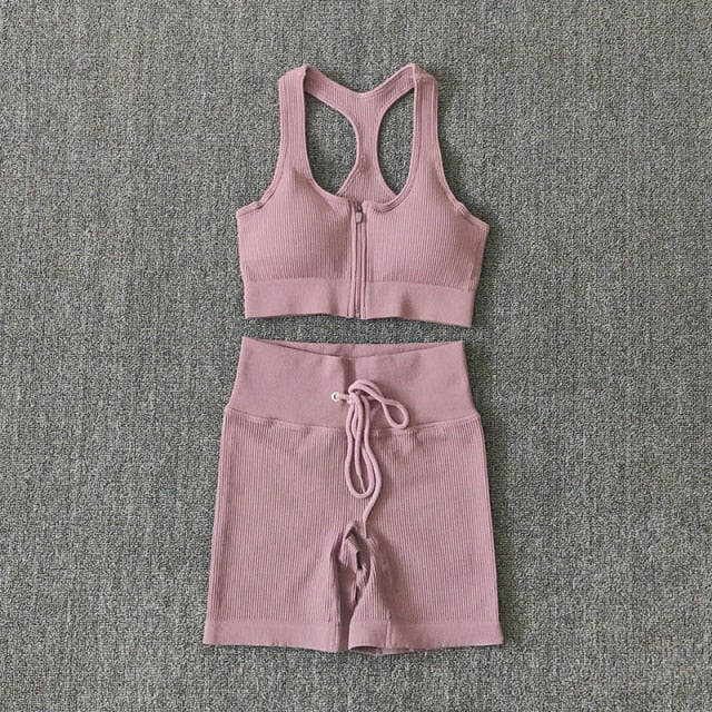 Seamless Women Yoga Set Workout Sportswear Gym Clothing Zipper Long Sleeve High Waist Leggings Fitness Bra Athletic Sports Suits-17