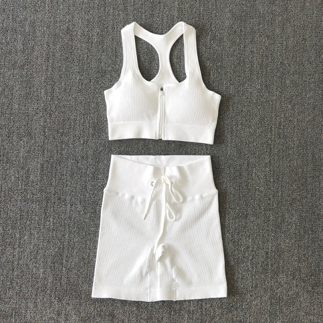 Seamless Women Yoga Set Workout Sportswear Gym Clothing Zipper Long Sleeve High Waist Leggings Fitness Bra Athletic Sports Suits-15