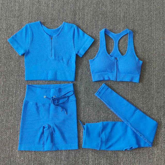 Seamless Women Yoga Set Workout Sportswear Gym Clothing Zipper Long Sleeve High Waist Leggings Fitness Bra Athletic Sports Suits-34