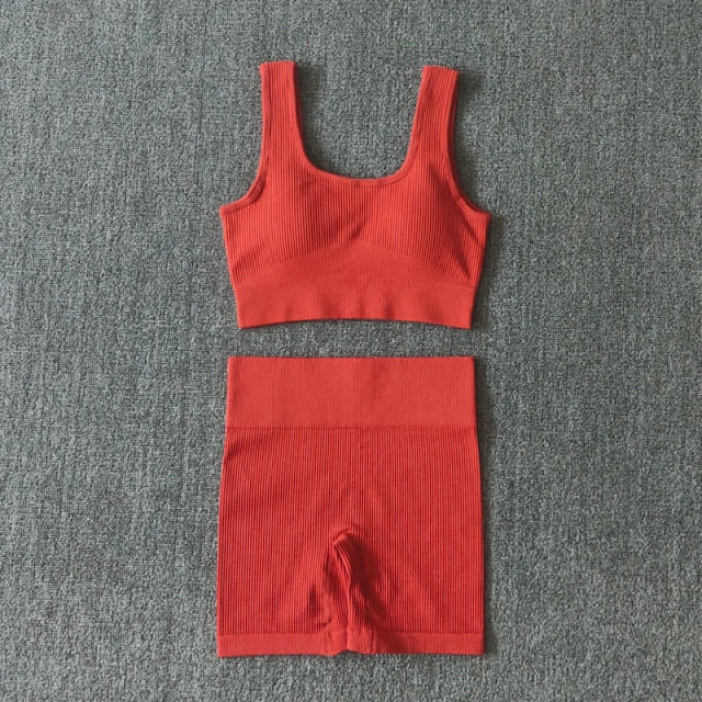 2PCS Women Yoga Set Gym Set Sexy Bra Seamless Sports Shorts Workout Running Clothing Gym Wear Athletic Sport Suit-5