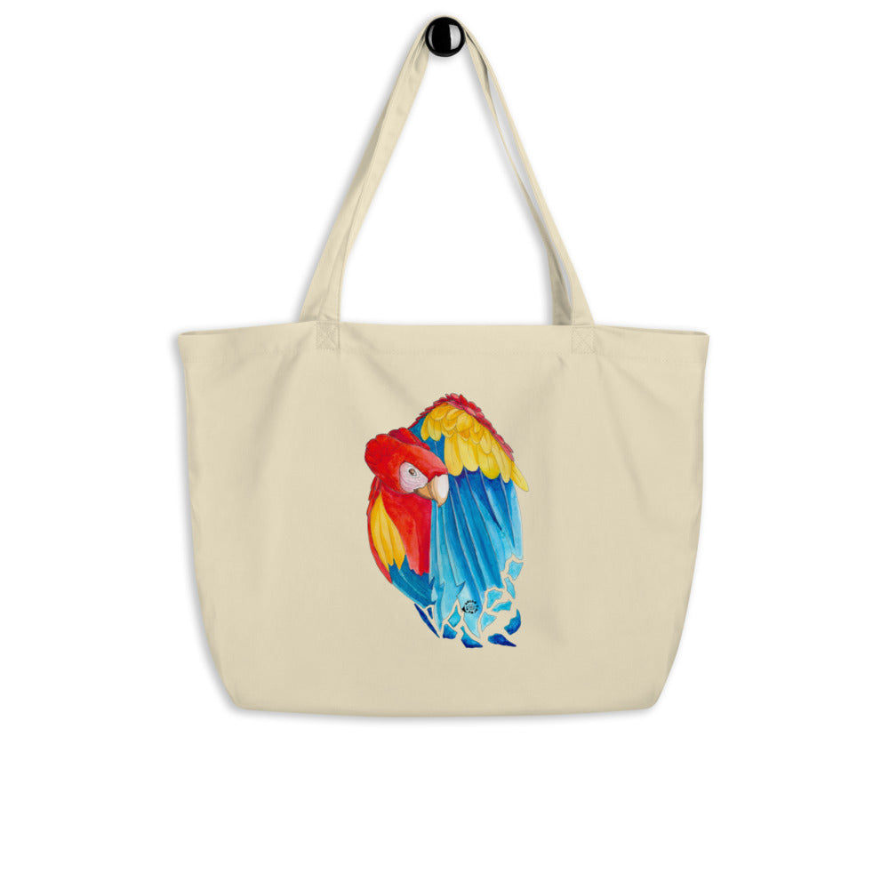 SC Sitting Macaw Large organic tote bag