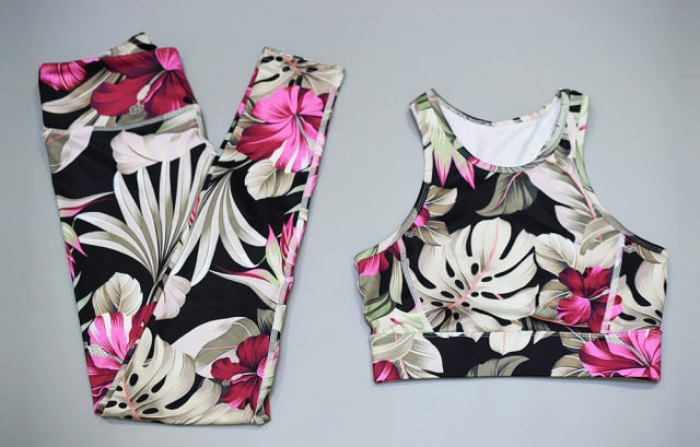 Floral Activewear Set with High Waist Quick Dry Fabric