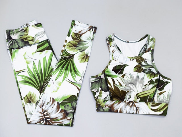 Floral Activewear Set with High Waist Quick Dry Fabric