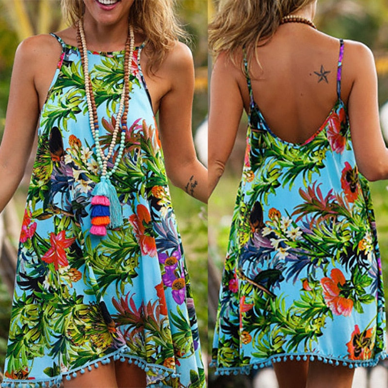 Tropical Swimsuit Cover Up/Beach Dress with Tassel Accent
