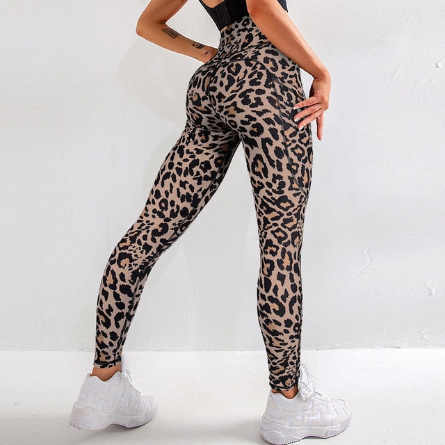 Leopard Print High-Waisted Yoga Pants with Pocket