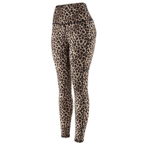 Leopard Print High-Waisted Yoga Pants with Pocket