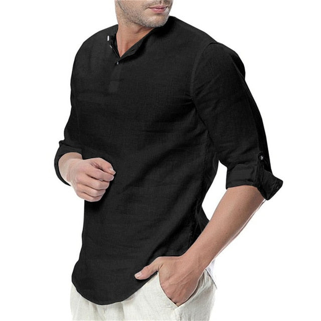 Men's Long Sleeve Cotton Linen Casual Breathable Comfort Shirt