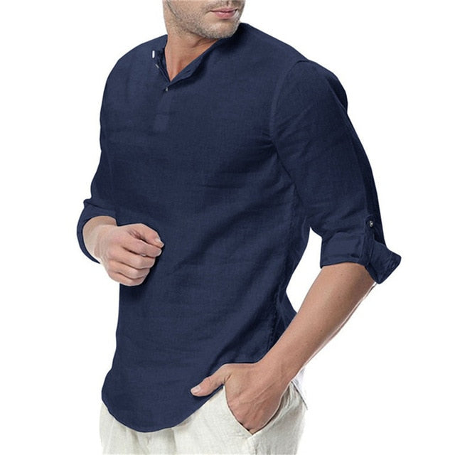 Men's Long Sleeve Cotton Linen Casual Breathable Comfort Shirt