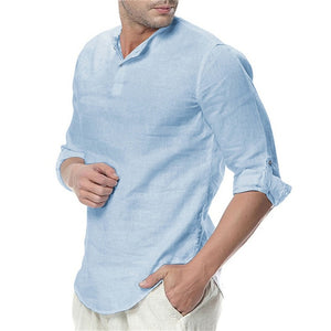 Men's Long Sleeve Cotton Linen Casual Breathable Comfort Shirt