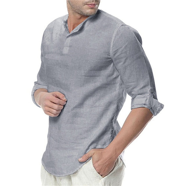Men's Long Sleeve Cotton Linen Casual Breathable Comfort Shirt