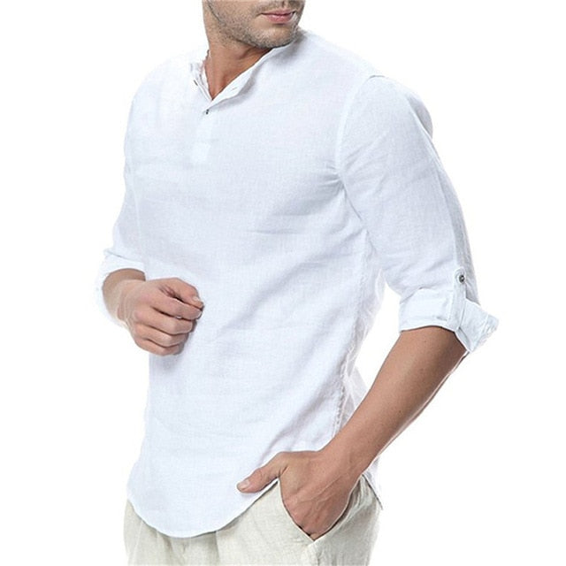 Men's Long Sleeve Cotton Linen Casual Breathable Comfort Shirt