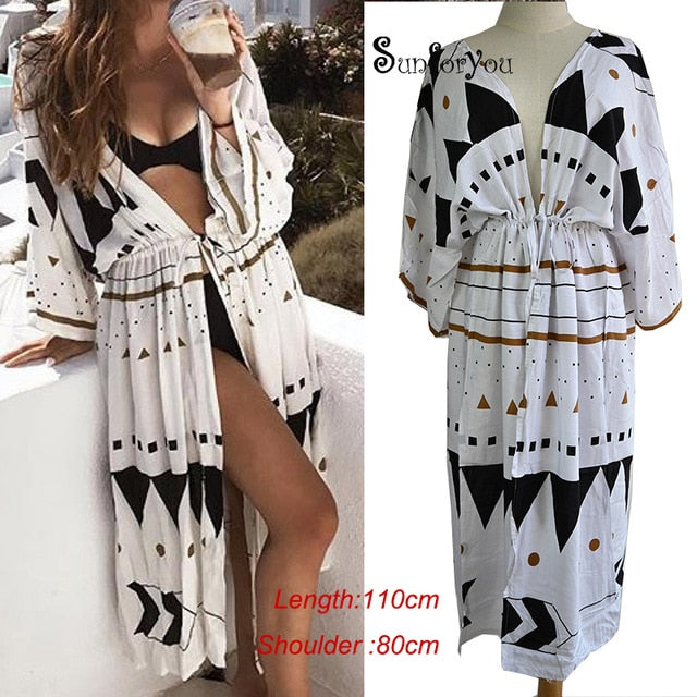 Cotton Beach Cover up Boho Print