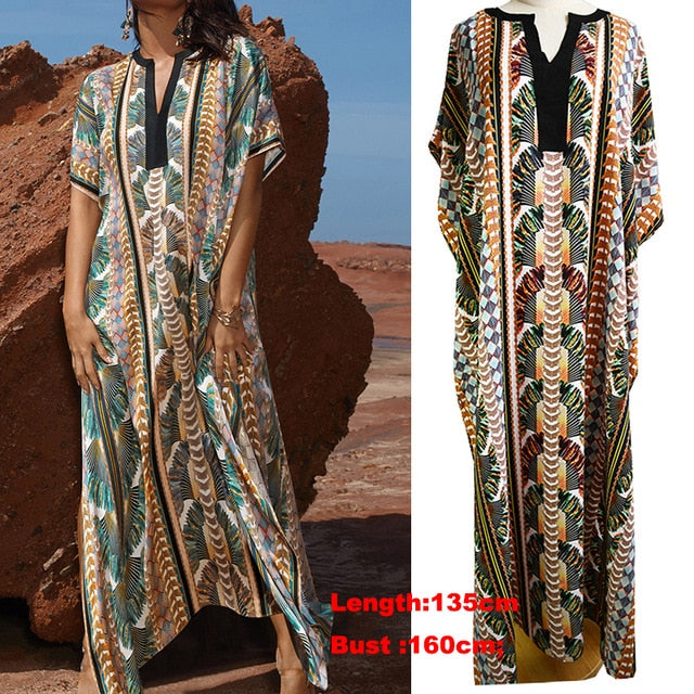 Cotton Beach Cover up Boho Print