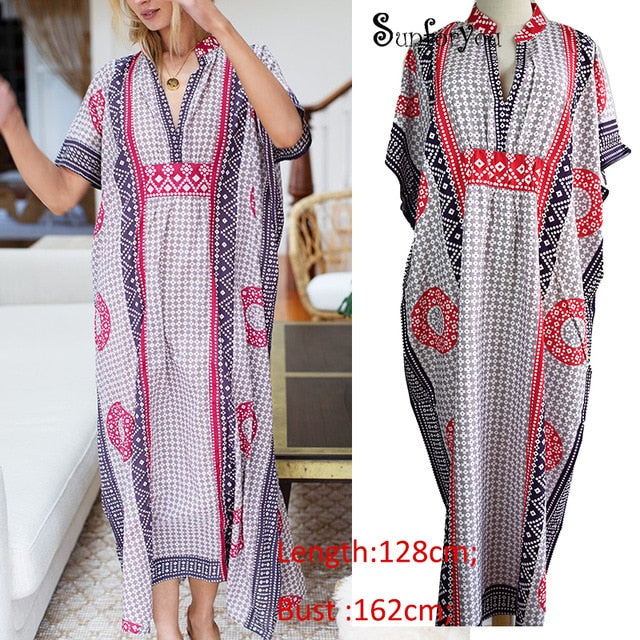 Cotton Beach Cover up Boho Print