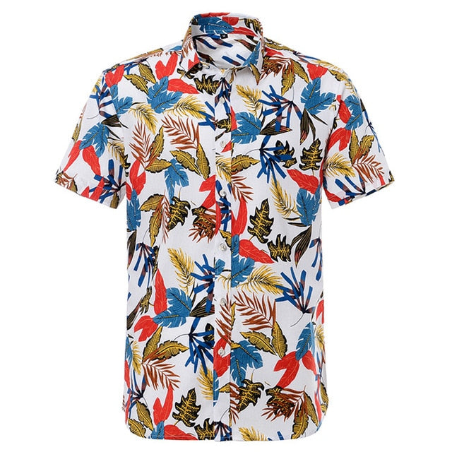 Mens Short sleeved Cotton Hawaiian Print Shirt