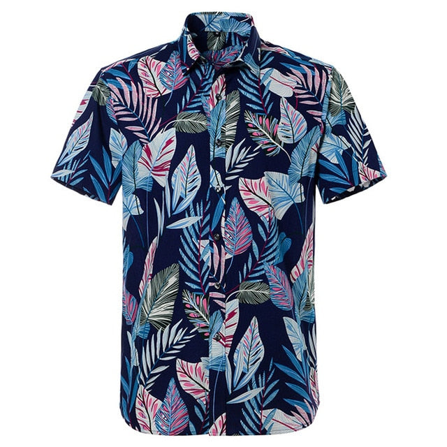 Mens Short sleeved Cotton Hawaiian Print Shirt