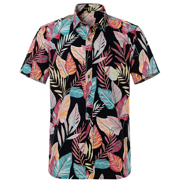 Mens Short sleeved Cotton Hawaiian Print Shirt